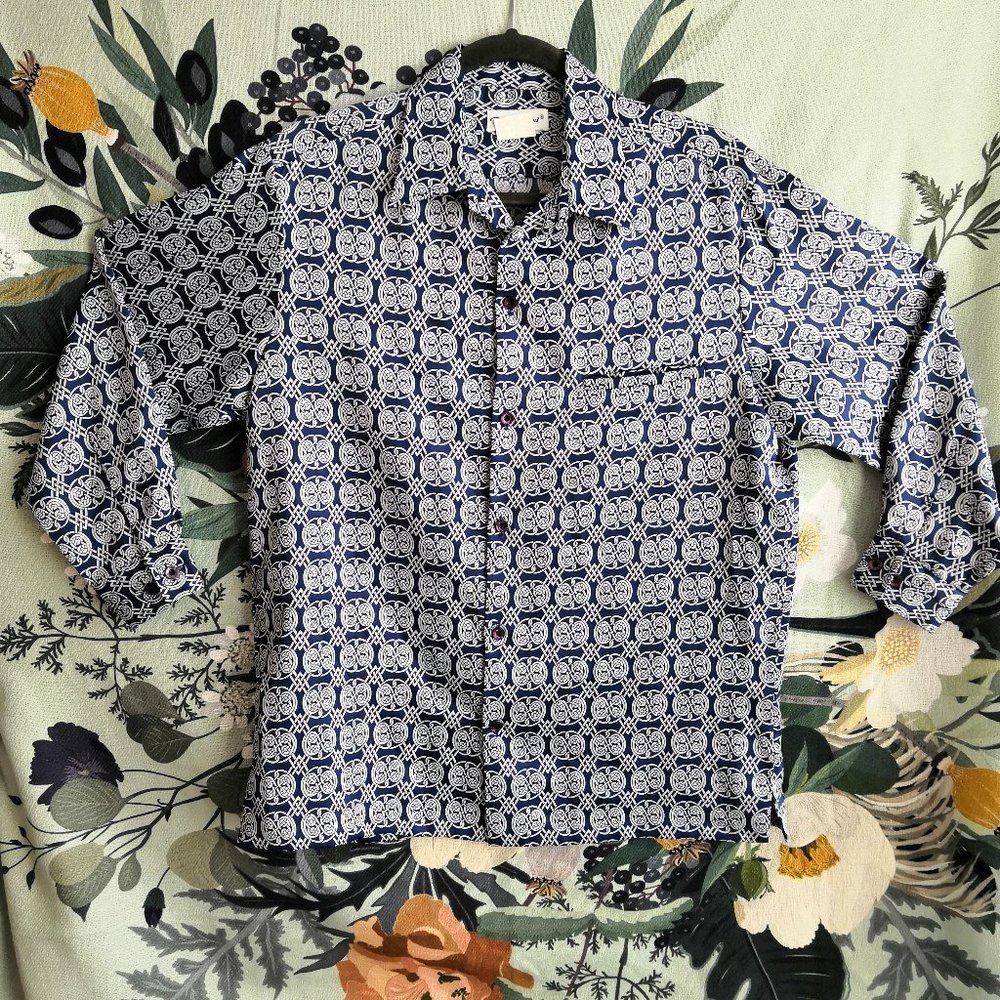 Vintage Tori Richard Shirt Hawaiian Polyester Knots Rope Art 70s Mens Size SMALL